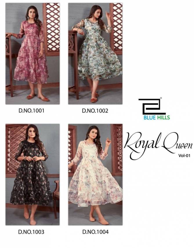 Blue Hills Royal Queen 1 Organza Designer Fancy Ethnic Wear Anarkali Kurti Collection